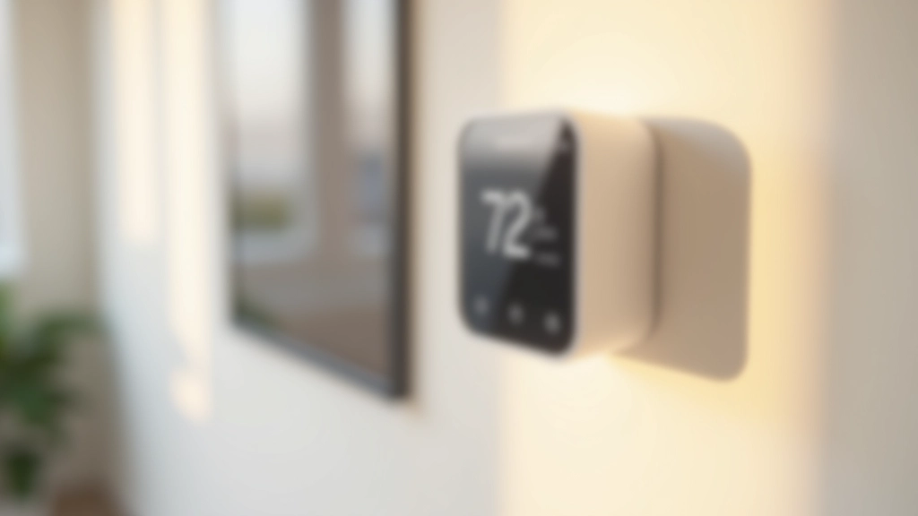 Moderns vieds termostats uz mājas sienas ar digitālo displeja un temperatūras rādījumiem