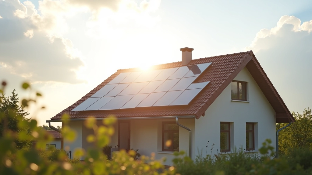 Mājas jumts ar saulesrīta staru gaismā, mājas sienas skaidri redzamas