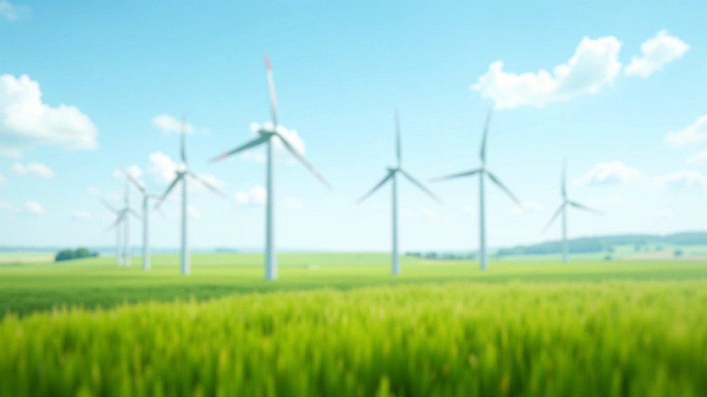 Vēja turbīnas atvērtā laukā ar zilu debesu fonu un mākoņiem